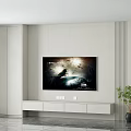 Minimalist Modern TV Background Wall With Vertical Stripes And White TV Stand