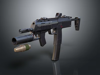 Black Tactical Submachine Gun With Attached Ammunition Cartridge Modern Design And Ergonomic Grip 3d model