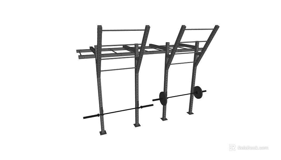 Heavy Duty Parallel Bars With Metal Frame And Barbell For Fitness Training 3d model 