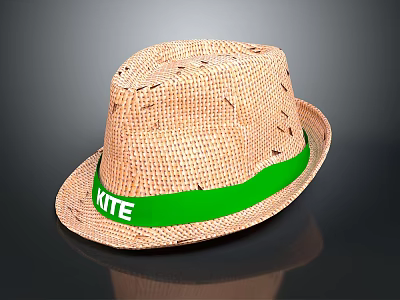 Breathable Straw Hat With Green KITE Logo Band For Summer Casual Daily Wear 3d model
