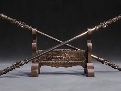 Golden Cudgel Black Wukong Mythical Products Exhibition Rack Ruyi Golden Cudgel Solid Wood Display Rack Bracket Sun Wukong Ornaments Jewelry 3d model