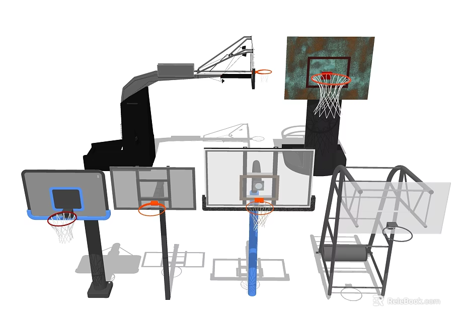 Various Basketball Hoops with Backboards Sports Equipment for Outdoor Training Use 3d model 