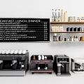 Modern Cafe Kitchen Setup With Multiple Coffee Machines And Dining Utensils 3d model
