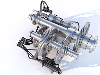 Heavy Duty Industrial Equipment Featuring Metal Gears Shafts Connectors And Black Cables 3d model