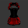 Elegant Black Bodice With Decorative Red Ruffles And Pink Frilled Skirt