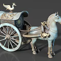 Light Blue And Black Horse Drawn Carriage Sculptures With Bird Decoration And Wheels