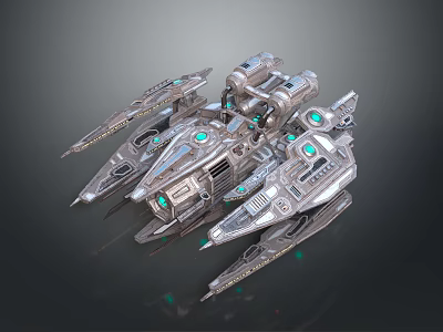 Futuristic Metallic Spaceship With Green Glowing Elements And Mechanical Components Detailed Sci Fi Design 3d model