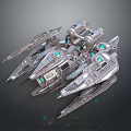 Futuristic Metallic Spaceship With Green Glowing Elements And Mechanical Components Detailed Sci Fi Design