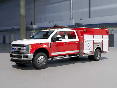 Ford Heavy Duty Fire Truck With Red And White Exterior In Garage Setting 3d model