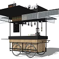 Mobile Chai Cart With Black Awning Wheels And Wooden Counter For Street Vending