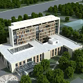 Modern Architectural Building Exterior With Green Trees And Glass Windows