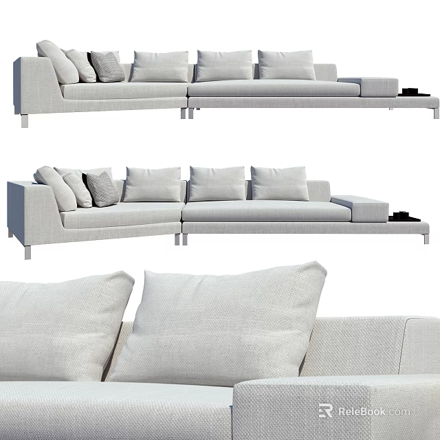 Light Colored Sectional Sofa With Multiple Soft Cushions And Modern Design 3d model