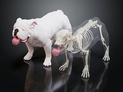 Veterinary Medical Equipment Animal Skeleton Model with Realistic Dog Tongue Pose on Black Reflective Surface 3d model