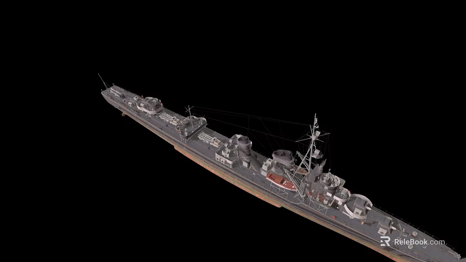Warship Side View Showing Turrets Mast Hull And Deck Details 3d model 