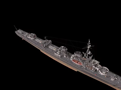 Warship Side View Showing Turrets Mast Hull And Deck Details 3d model