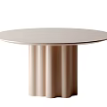 Modern Round Dining Table With Smooth Top And Fluted Beige Column Legs