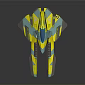 Futuristic Spaceship Model Yellow And Blue With Geometric Patterns Streamlined Wings And Detailed Structure