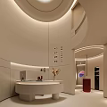 Modern Storefront Reception Interior Design With Round Counter And Soft Lighting