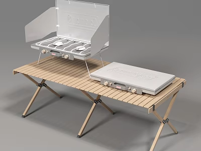 Portable Outdoor White Stoves With Foldable Wooden Table And Compact Design 3d model