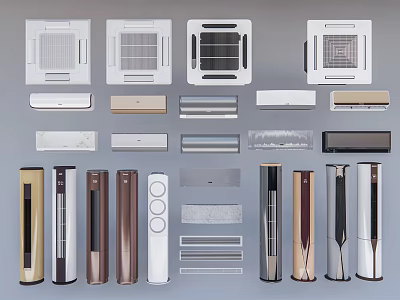 Modern Air Conditioner Fans Including Wall Mounted Floor Standing Styles And Various Sleek Designs 3d model