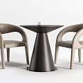 Modern Table And Chair Set With Beige Curved Backrest Dark Brown Round Table Tapered Base