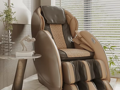 Modern Brown And Beige Leather Massage Chair In Cozy Interior With Side Table 3d model