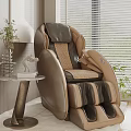 Modern Brown And Beige Leather Massage Chair In Cozy Interior With Side Table