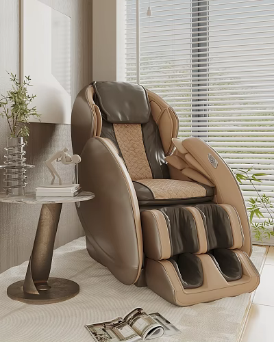 Modern Brown And Beige Leather Massage Chair In Cozy Interior With Side Table 3d model