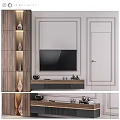 Modern Minimalist TV Wall Design With Wooden Panels TV Stand And Decorations