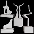 Modern Abstract Decorative Ornament Sculpture Set With Metallic Finish Black Bases And Various Curved Shapes