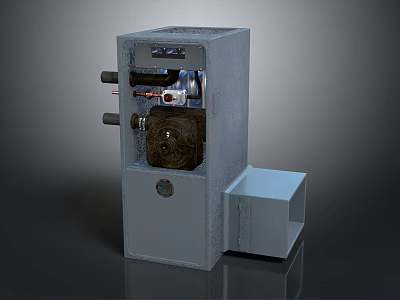 Gray Enclosed Industrial Equipment Featuring Internal Mechanical Components And Pipes 3d model