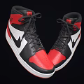 Stylish High Top Sneakers Red Black White Colorway With Red Sole And Nike Logo Design