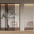 Modern metal frame glass sliding door triple linkage sliding door oil sand glass 3d model