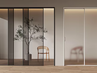 Modern metal frame glass sliding door triple linkage sliding door oil sand glass 3d model