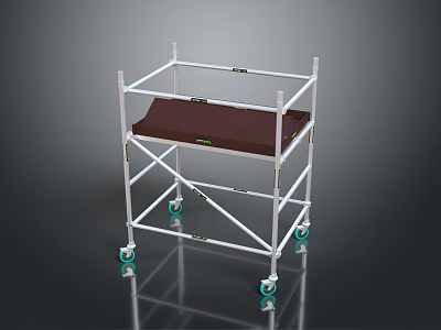 Portable Metal Scaffold With Brown Platform And Movable Wheels For Construction Work 3d model