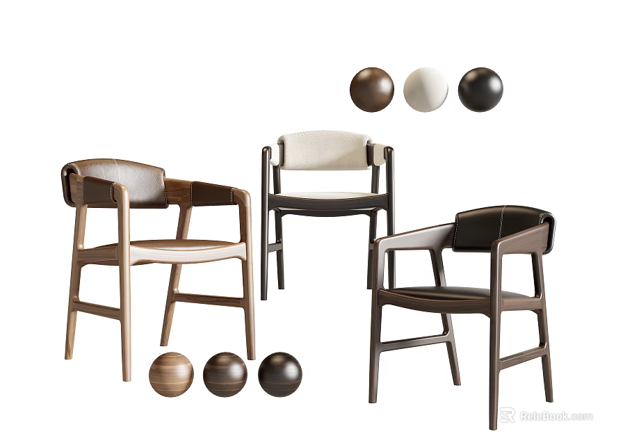 Modern Single Chairs With Wooden Frames Upholstered Seats And Decorative Balls 3d model 