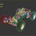 Automotive Components Chassis with Large Wheels and Mechanical Suspension System 3d model