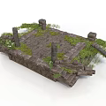 Modern Scenic Stone Platform With Pillars Moss Steps And Greenery 3d model