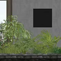 Lush Green Tropical Plants Against Modern Textured Wall With Circular Art Piece Indoor Garden