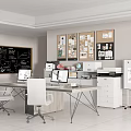 Modern Office Interior With Desk Computer Whiteboard Bulletin Board And Chairs