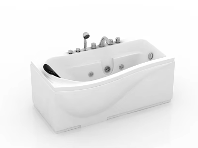 Modern White Curved Bathtub with Faucet Controls Massage Jets and Sleek Design 3d model