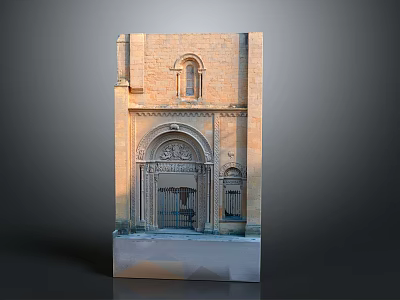 Classical Stone Entrance Gate with Arched Doorway and Carved Decorations on Historic Building Facade 3d model