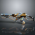 Futuristic Sci Fi Weapon With Long Barrel Grip Ammo Canister And Mechanical Structure