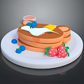Delicious Stack of Pancakes with Whipped Cream Blueberries and Strawberries on White Plate
