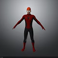Man Dressed As Spider Man In Red And Black Full Body Superhero Costume