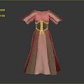 Traditional Vintage Dress With Beige Green Burgundy Stripes Short Sleeves And Corset Laced Waist