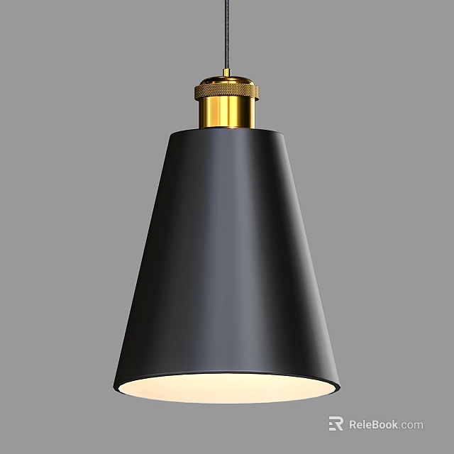 Modern Black Pendant Light With Conical Shade And Golden Top Design 3d model 