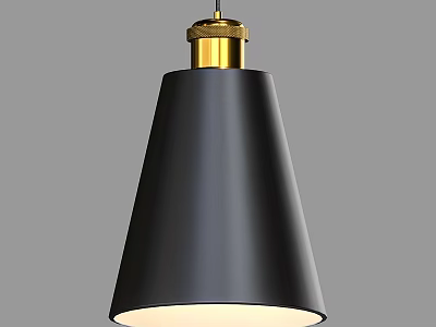 Modern Black Pendant Light With Conical Shade And Golden Top Design 3d model
