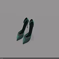 Fashionable Green High Heels With Shiny Decorations And Slim Heel On Light Blue Background