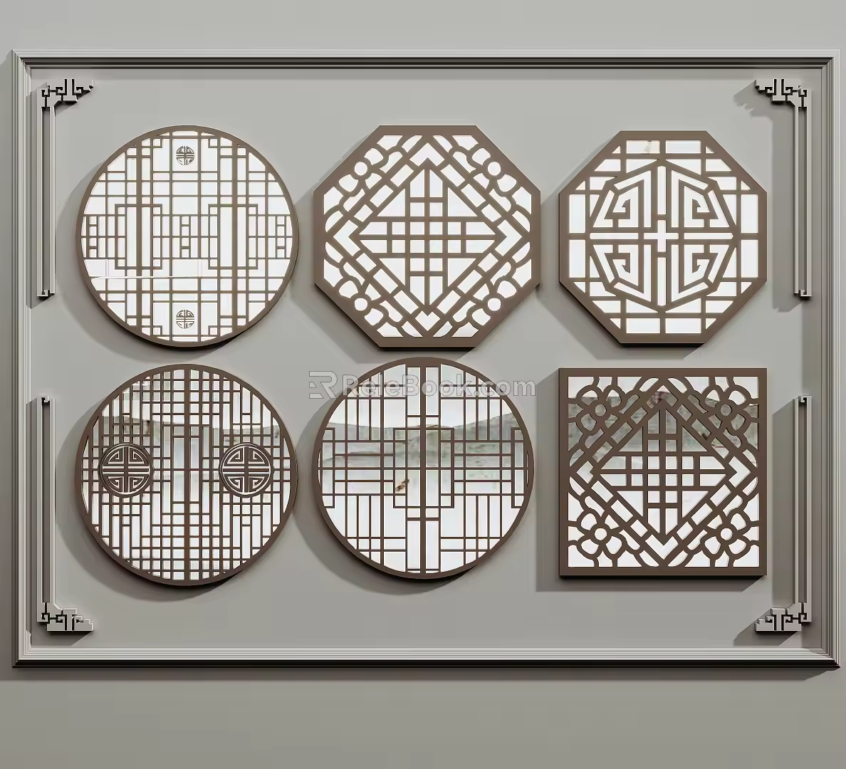 Chinese-style carved window 3d model